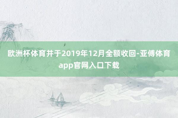 欧洲杯体育并于2019年12月全额收回-亚傅体育app官网入口下载