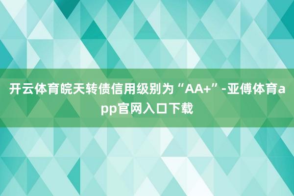 开云体育皖天转债信用级别为“AA+”-亚傅体育app官网入口下载