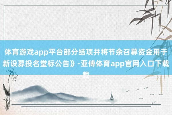 体育游戏app平台部分结项并将节余召募资金用于新设募投名堂标公告》-亚傅体育app官网入口下载